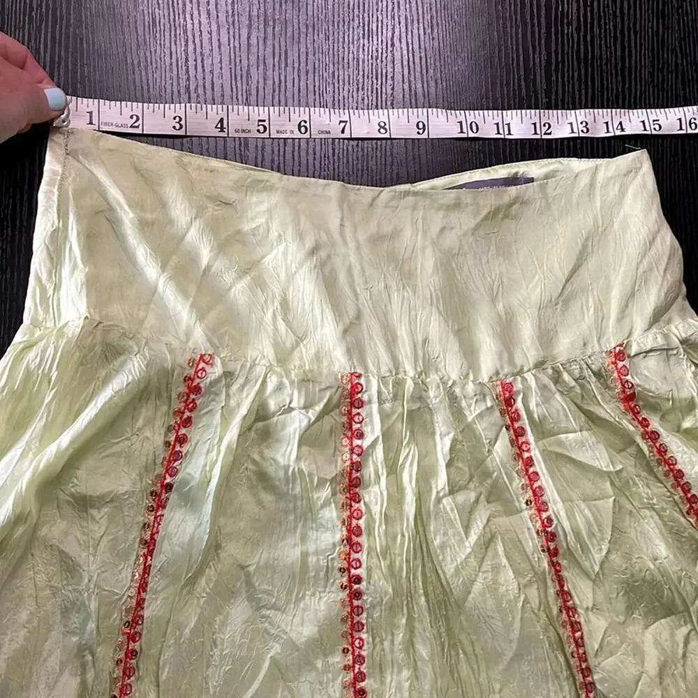 Hale Bob Green Embroidered Boho Bubble Midi Skirt